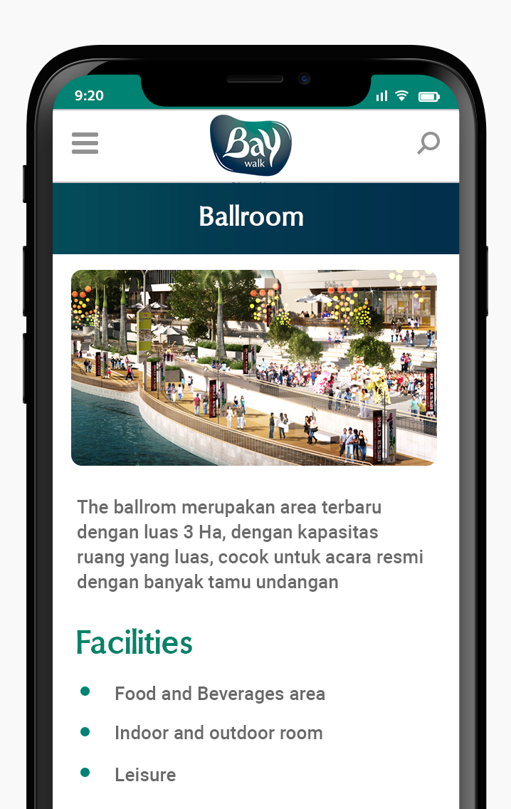 Komunigrafik ui-ux web design, web development, mobile development - Project Showcase and Portfolio Responsive Mobile For Baywalk Mall Mobile Apps page ballrom baywalk mall, Jakarta, Indonesia